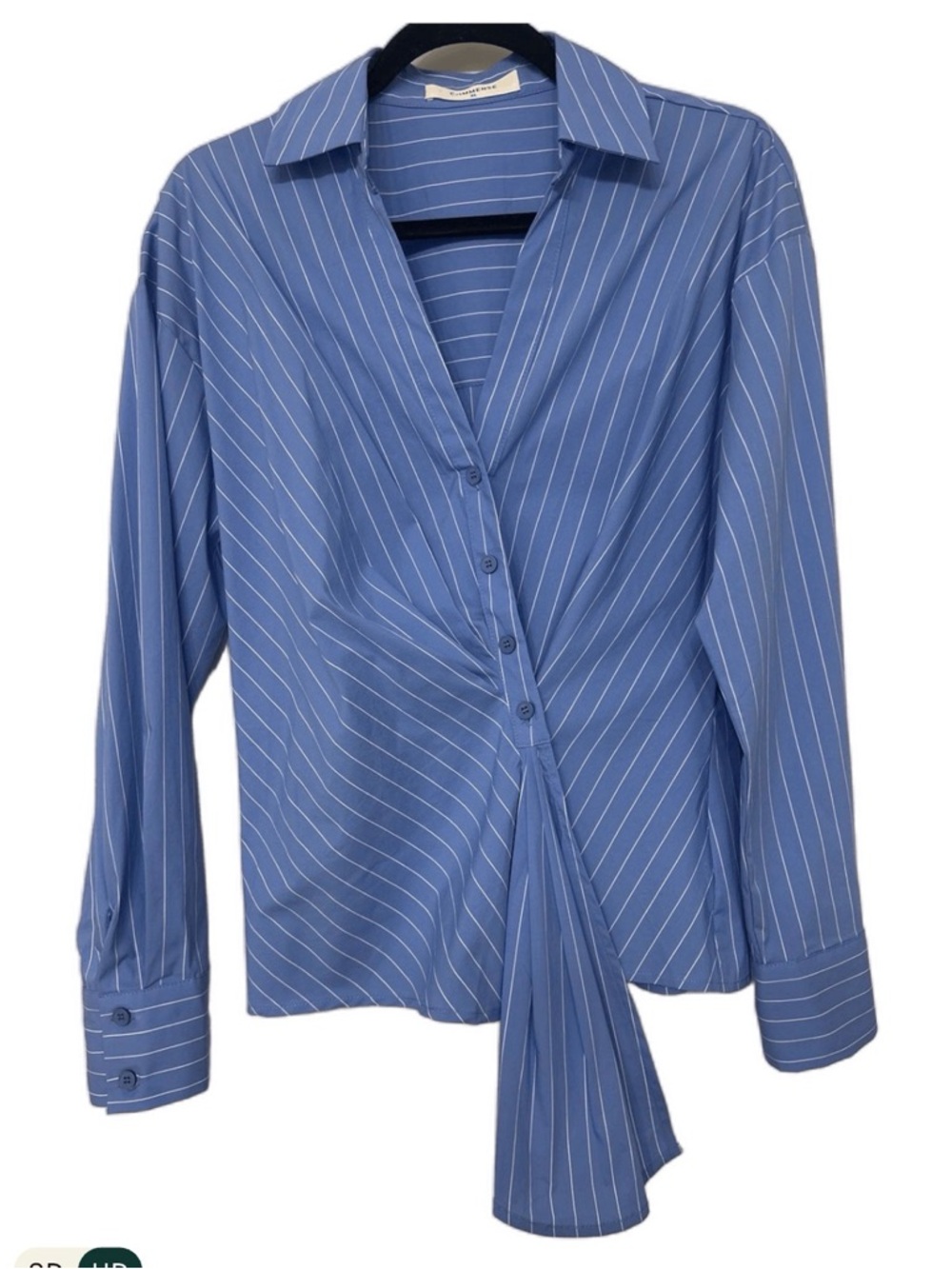 Commense Blue Pinstripe Wrap Button-Down Shirt